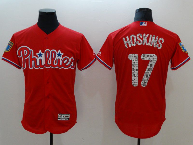 Men Philadelphia Phillies #17 Hoskins Red Elite Spring Edition MLB Jerseys